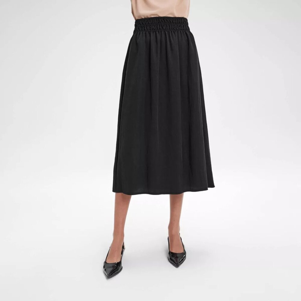 A NEW DAY SMOCKED ELASTIC WAIST A-LINE MIDI SKIRT - Black - Medium - PULL-ON NWT